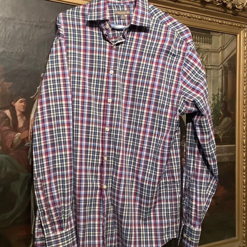 Peter Millar Summer Comfort Red/Black/Blue Plaid Shirt - Men's Med - EUC - Picture 5 of 6